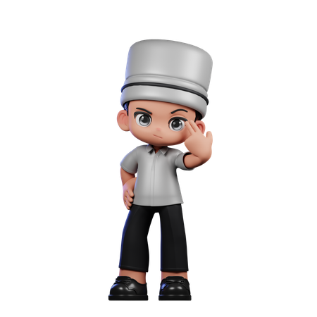 Cute Chef Pointing at Him  3D Illustration