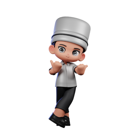 Cute Chef Pointing at Side  3D Illustration