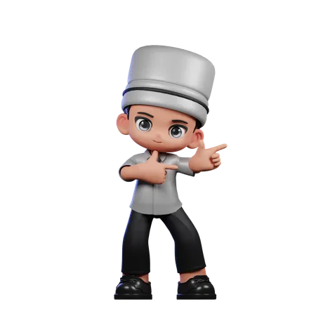 Cute Chef Pointing Left  3D Illustration