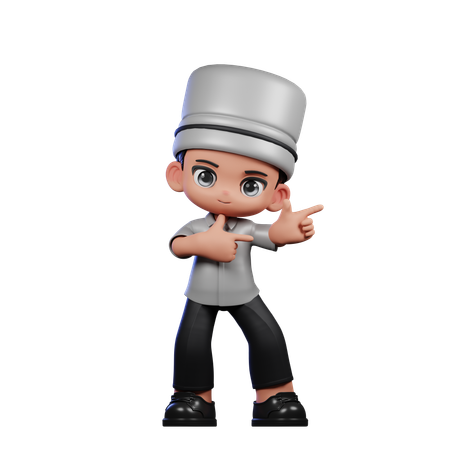 Cute Chef Pointing Left  3D Illustration