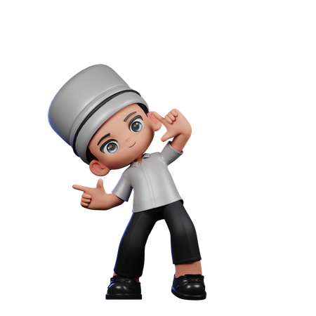 Cute Chef Pointing Right  3D Illustration