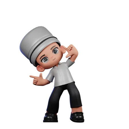 Cute Chef Pointing Right  3D Illustration