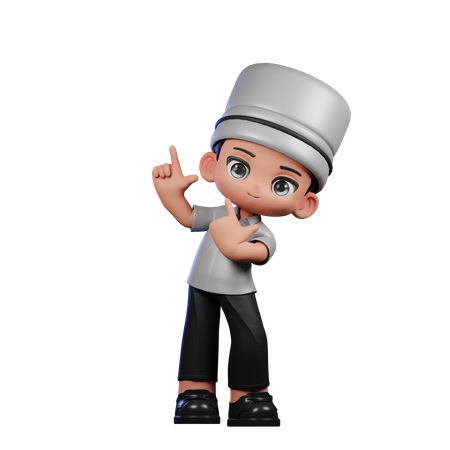 Cute Chef Pointing Up  3D Illustration