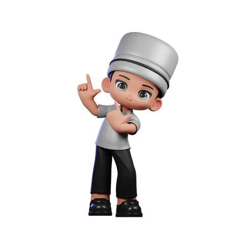 Cute Chef Pointing Up  3D Illustration