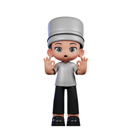 Cute Chef Showing Ok Sign  3D Illustration