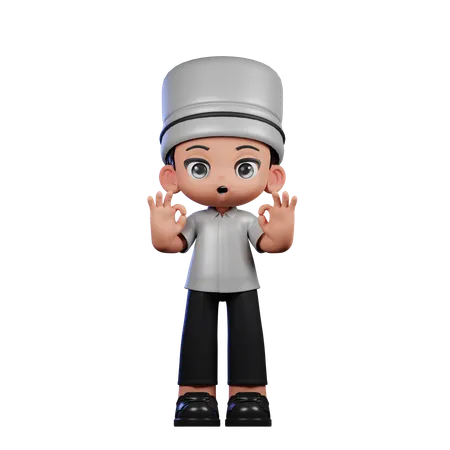 Cute Chef Showing Ok Sign  3D Illustration