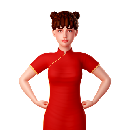 Cute Chinese  girl doing strong pose  3D Illustration