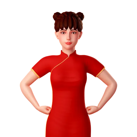 Cute Chinese  girl doing strong pose  3D Illustration