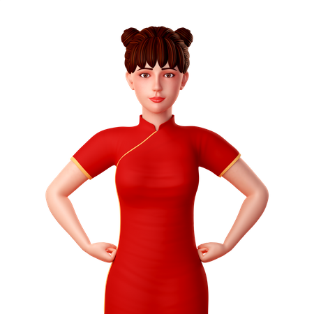Cute Chinese  girl doing strong pose 3D Illustration