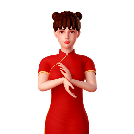 Cute Chinese girl  Posing with Weird Hand Gestures  3D Illustration