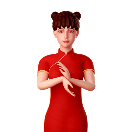 Cute Chinese girl  Posing with Weird Hand Gestures  3D Illustration