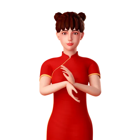 Cute Chinese girl  Posing with Weird Hand Gestures 3D Illustration