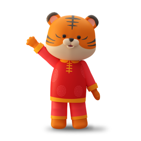 Cute Chinese Mascot Tiger Saying hello  3D Illustration