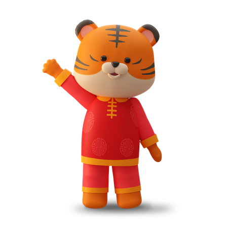 Cute Chinese Mascot Tiger Saying hello 3D Illustration