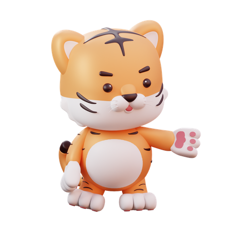 Cute Chinese Mascot Tiger showing something with his hand  3D Illustration