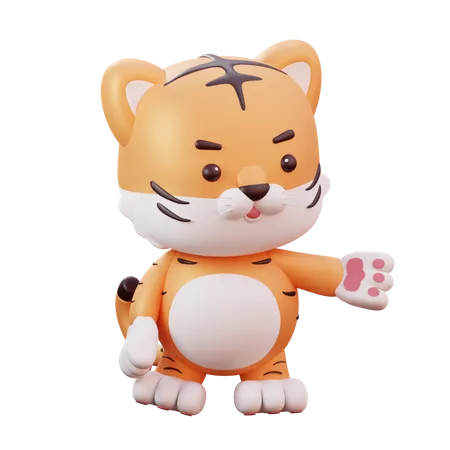 Cute Chinese Mascot Tiger showing something with his hand 3D Illustration