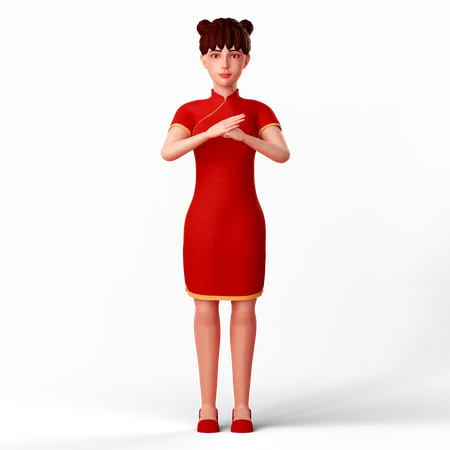 Cute Chinese Woman does a Chinese salute hand gesture  3D Illustration