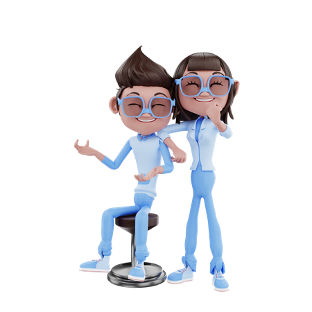 Cute Corporate Couple  3D Illustration