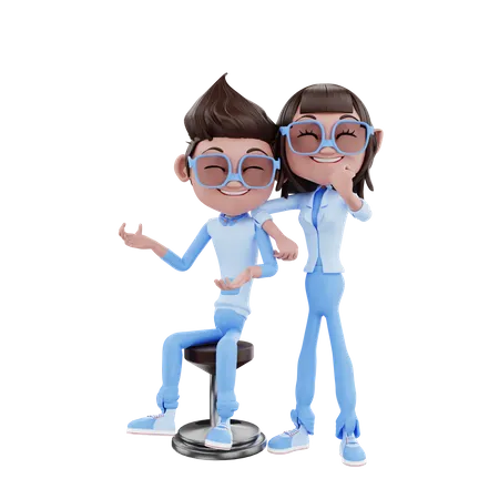 Cute Corporate Couple  3D Illustration