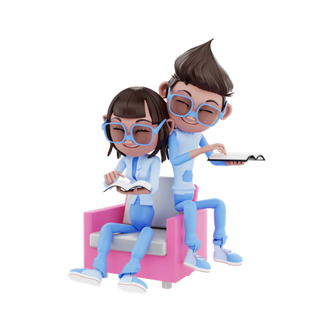 Cute Couple Reading A Book  3D Icon
