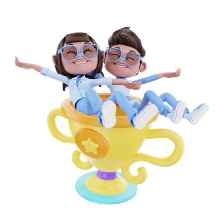Cute Couple With Trophy  3D Icon