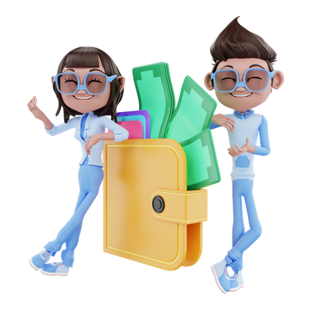 Cute Couple With Wallet  3D Icon