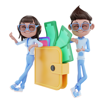 Cute Couple With Wallet  3D Illustration