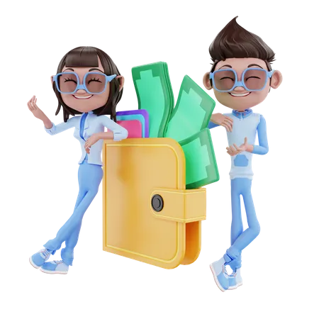 Cute Couple With Wallet  3D Illustration