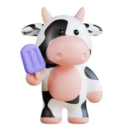 Cute Cow bring Ice Cream  3D Illustration