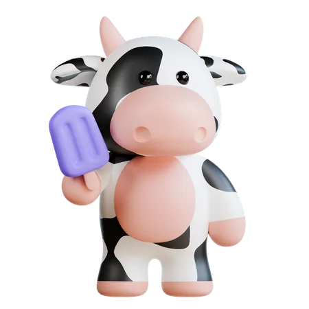 Cute Cow bring Ice Cream  3D Illustration