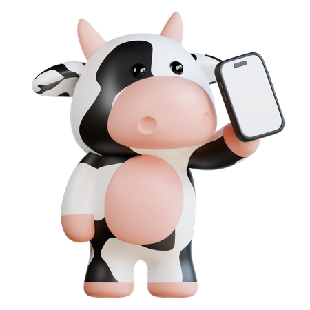 Cute Cow Bring Smartphone  3D Illustration