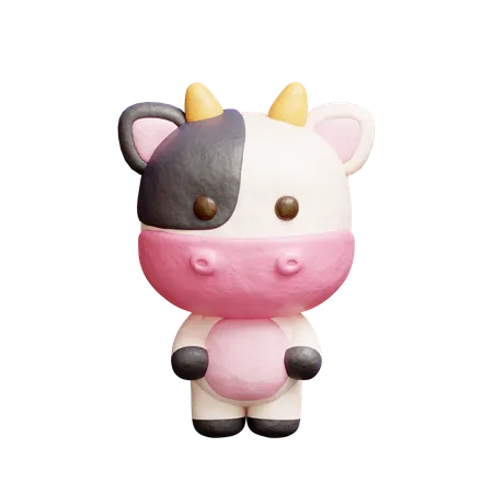 3 D Cute Cow Cartoon Animal Character 3D Icon