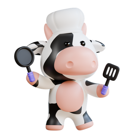 Cute Cow cooking in kitchen  3D Illustration