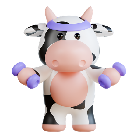 Cute Cow doing Gym workout with Dumbbells  3D Illustration