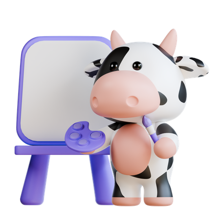 Cute Cow doing Painting  3D Illustration