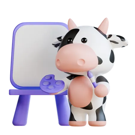 Cute Cow doing Painting  3D Illustration