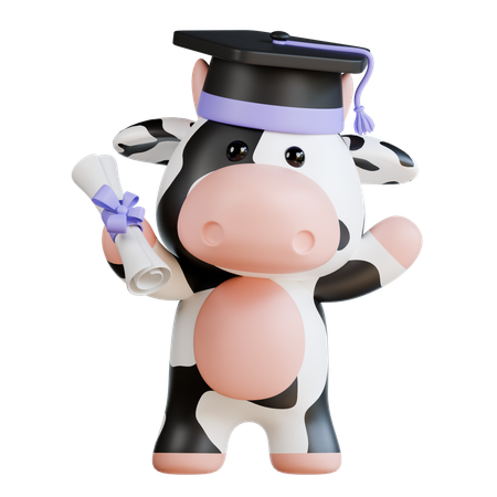 Cute Cow holding Graduation degree  3D Icon