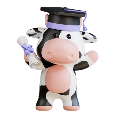 Cute Cow holding Graduation degree  3D Illustration