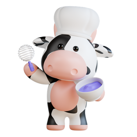 Cute Cow Making Cake  3D Illustration