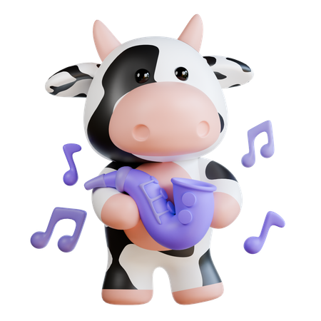 Cute Cow Playing Saxophone  3D Icon