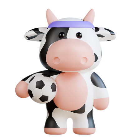 Cute Cow plying Soccer  3D Illustration