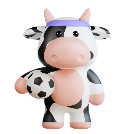 Cute Cow plying Soccer  3D Illustration