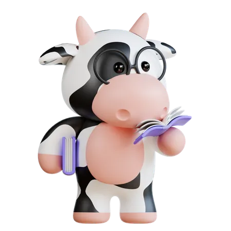 Cute Cow Reading Book  3D Illustration