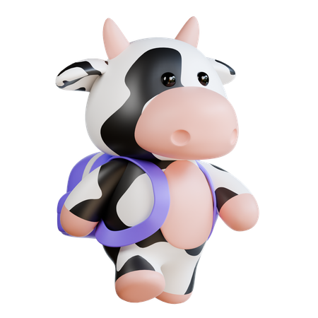 Cute Cow With Bag  3D Illustration