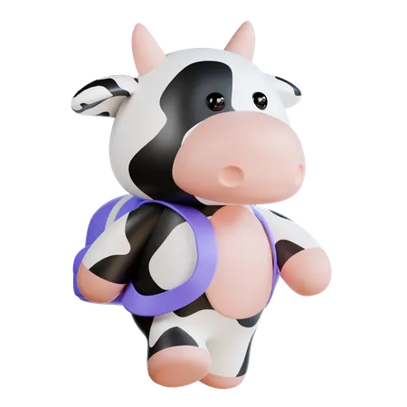 Cute Cow With Bag  3D Illustration