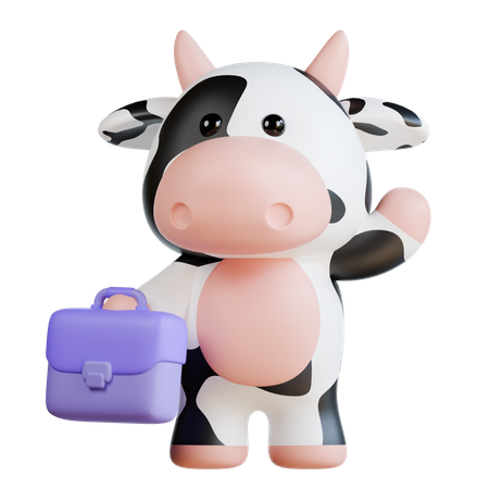 Cute Cow with Briefcase  3D Illustration