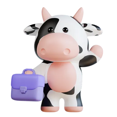 Cute Cow with Briefcase  3D Illustration