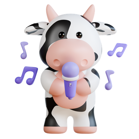 Cute Cow with Mic  3D Illustration