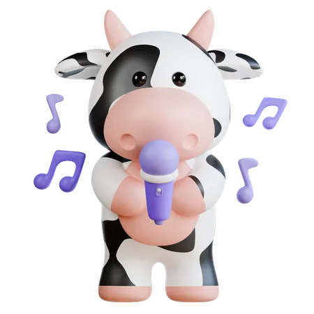 Cute Cow with Mic  3D Illustration