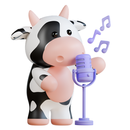 Cute Cow with Microphone  3D Illustration